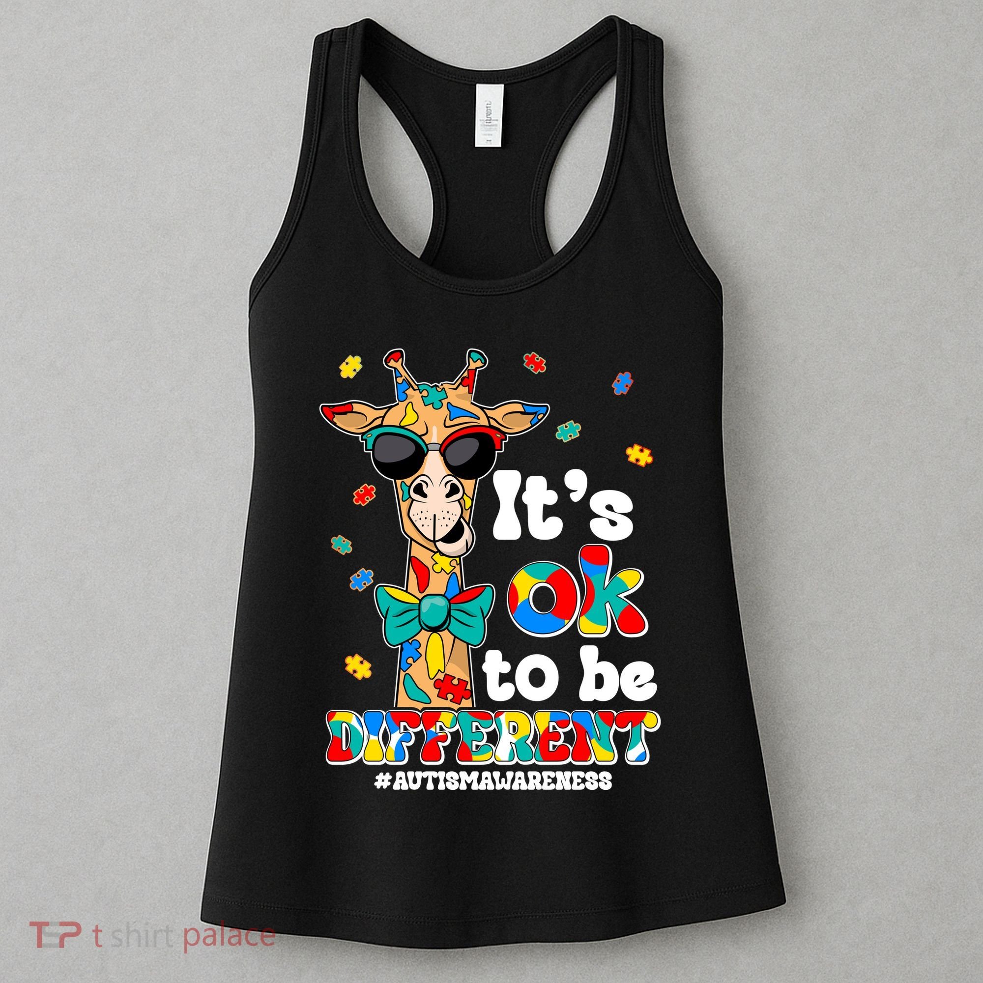 Funny ItS Ok To Be Different Autism Awareness Giraffe Women's Tank Top