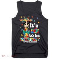 Funny ItS Ok To Be Different Autism Awareness Giraffe Tank Top thumb 0