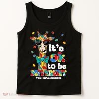 Funny ItS Ok To Be Different Autism Awareness Giraffe Tank Top thumb 2