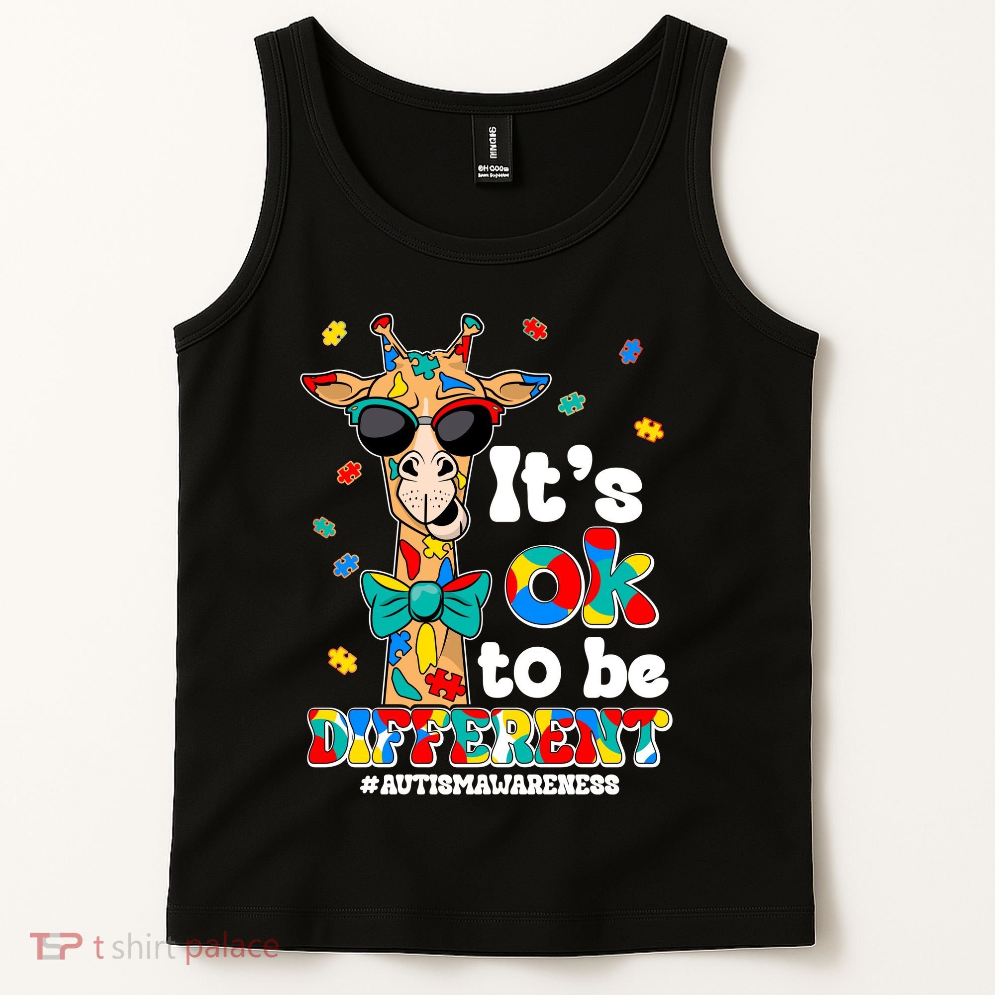 Funny ItS Ok To Be Different Autism Awareness Giraffe Tank Top