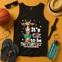 Funny ItS Ok To Be Different Autism Awareness Giraffe Tank Top thumb 4