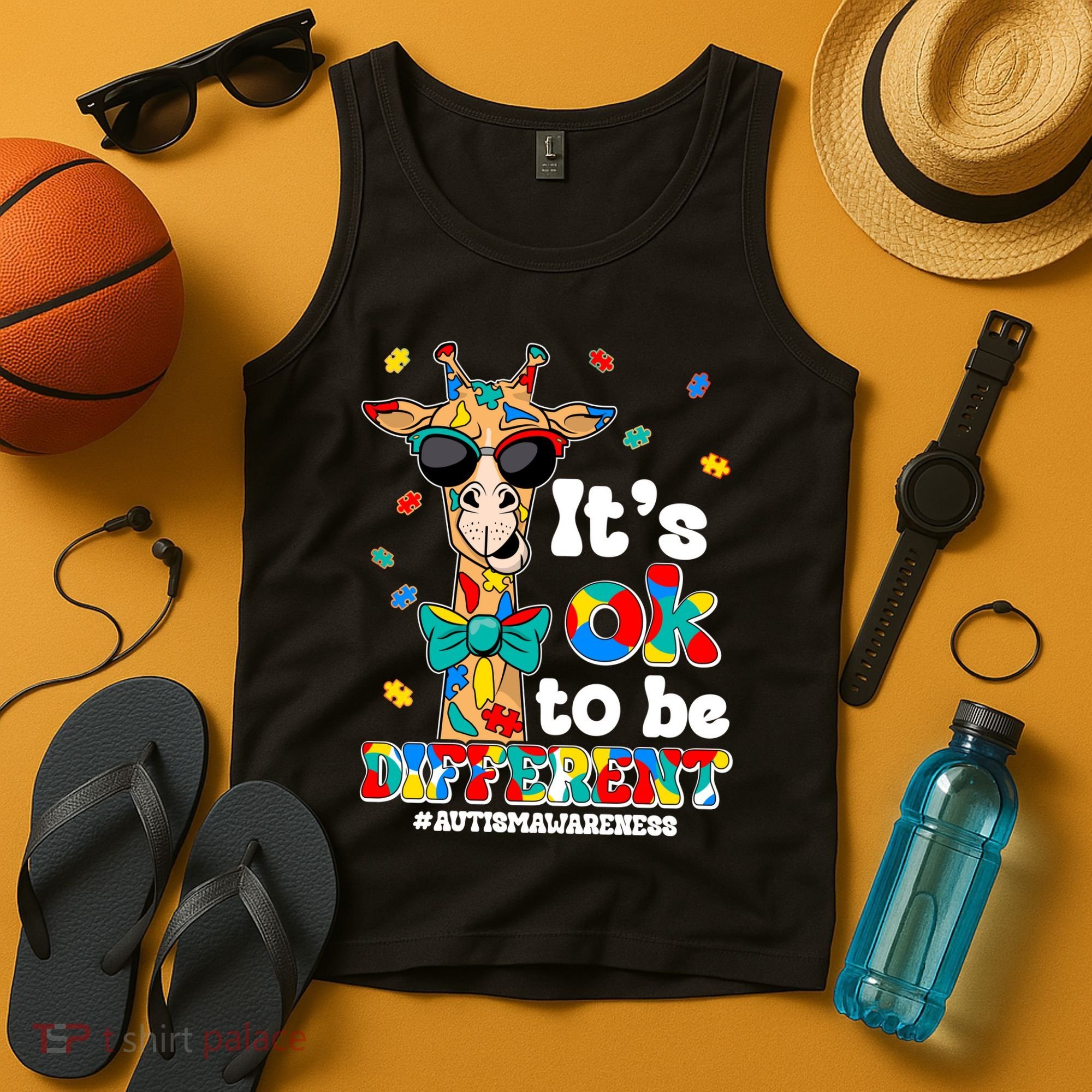 Funny ItS Ok To Be Different Autism Awareness Giraffe Tank Top