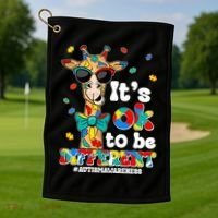 Funny ItS Ok To Be Different Autism Awareness Giraffe Golf Towel thumb 1