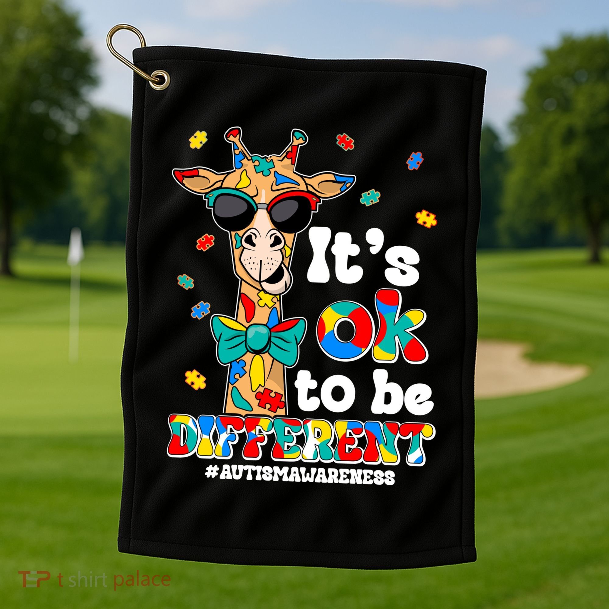 Funny ItS Ok To Be Different Autism Awareness Giraffe Golf Towel