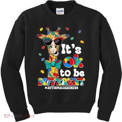 Funny ItS Ok To Be Different Autism Awareness Giraffe Kids Sweatshirt