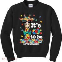 Funny ItS Ok To Be Different Autism Awareness Giraffe Kids Sweatshirt thumb 0