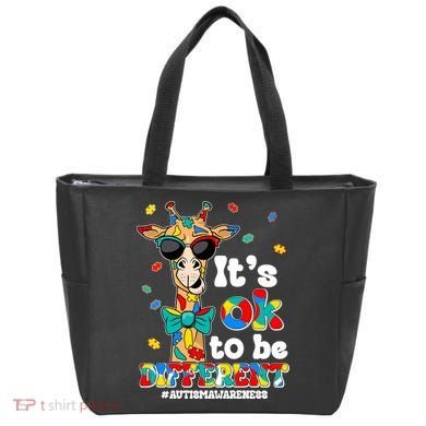 Funny ItS Ok To Be Different Autism Awareness Giraffe Tote Bag