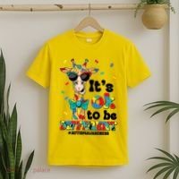 Funny ItS Ok To Be Different Autism Awareness Giraffe T-Shirt thumb 2