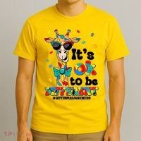 Funny ItS Ok To Be Different Autism Awareness Giraffe T-Shirt thumb 3