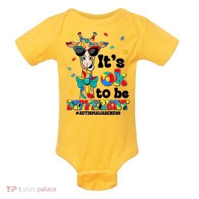 Funny ItS Ok To Be Different Autism Awareness Giraffe Baby Bodysuit