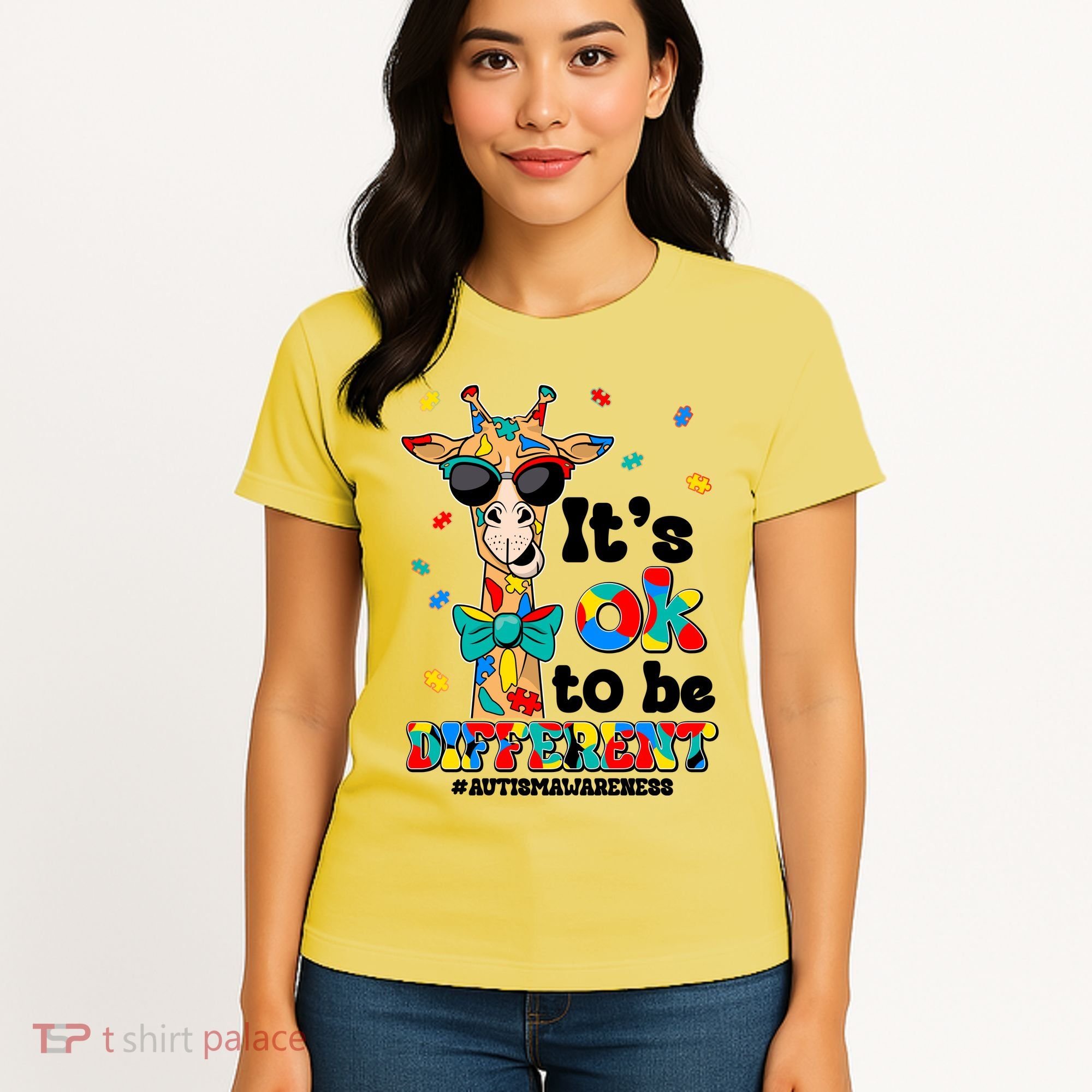 Funny ItS Ok To Be Different Autism Awareness Giraffe Women's T-Shirt