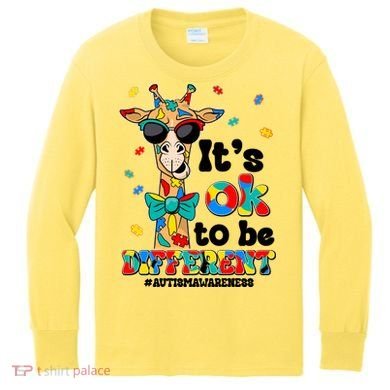 Funny ItS Ok To Be Different Autism Awareness Giraffe Kids Long Sleeve Shirt