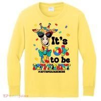 Funny ItS Ok To Be Different Autism Awareness Giraffe Kids Long Sleeve Shirt thumb 0