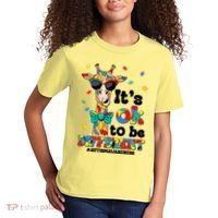 Funny ItS Ok To Be Different Autism Awareness Giraffe Kids T-Shirt thumb 2