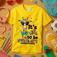 Funny ItS Ok To Be Different Autism Awareness Giraffe Kids T-Shirt thumb 3