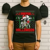 Funny I Prefer Halloween Skeleton Ugly Christmas Sweater T-Shirt thumb 6