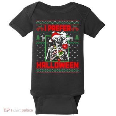 Funny I Prefer Halloween Skeleton Ugly Christmas Sweater Baby Bodysuit