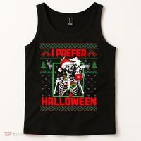 Funny I Prefer Halloween Skeleton Ugly Christmas Sweater Tank Top thumb 2