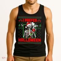 Funny I Prefer Halloween Skeleton Ugly Christmas Sweater Tank Top thumb 3