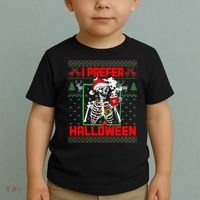 Funny I Prefer Halloween Skeleton Ugly Christmas Sweater Toddler T-Shirt thumb 2