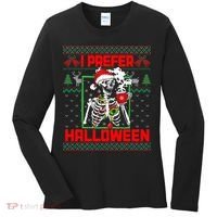 Funny I Prefer Halloween Skeleton Ugly Christmas Sweater Women's Long Sleeve Shirt thumb 0