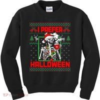 Funny I Prefer Halloween Skeleton Ugly Christmas Sweater Kids Sweatshirt thumb 0