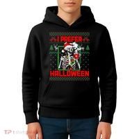 Funny I Prefer Halloween Skeleton Ugly Christmas Sweater Kids Hoodie thumb 4