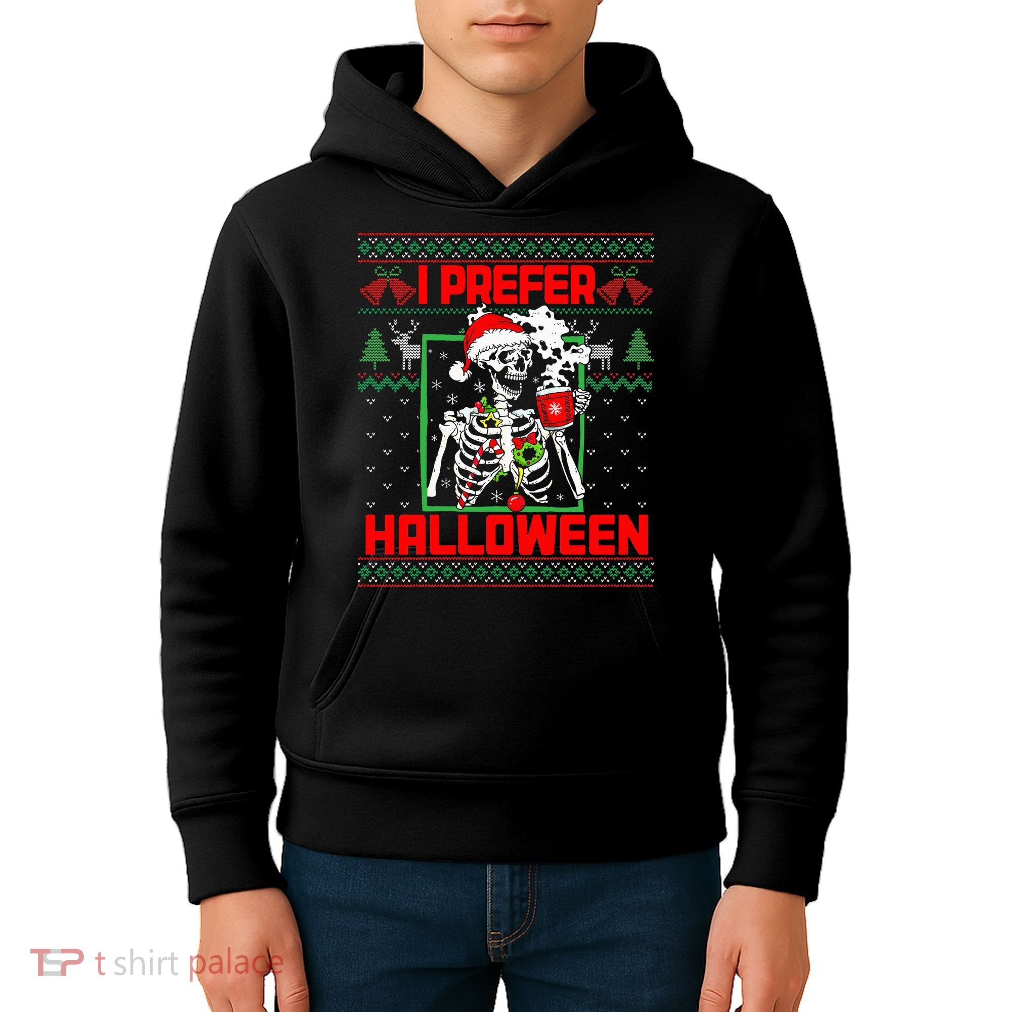Funny I Prefer Halloween Skeleton Ugly Christmas Sweater Kids Hoodie