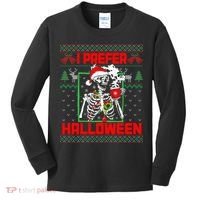 Funny I Prefer Halloween Skeleton Ugly Christmas Sweater Kids Long Sleeve Shirt thumb 0