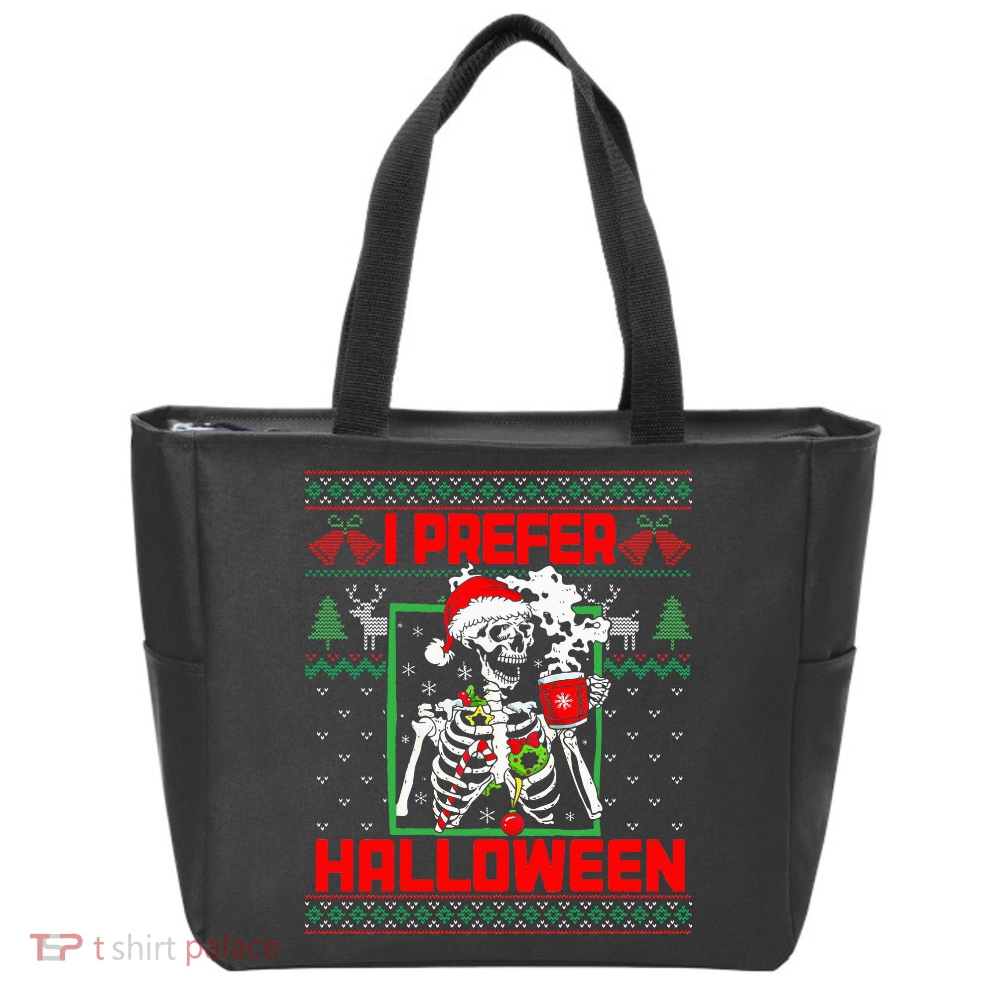 Funny I Prefer Halloween Skeleton Ugly Christmas Sweater Tote Bag