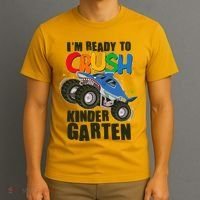 Funny I'm Ready To Crush Kindergarten Shark Monster Truck T-Shirt thumb 3
