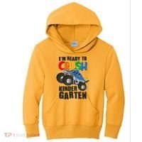 Funny I'm Ready To Crush Kindergarten Shark Monster Truck Kids Hoodie thumb 0