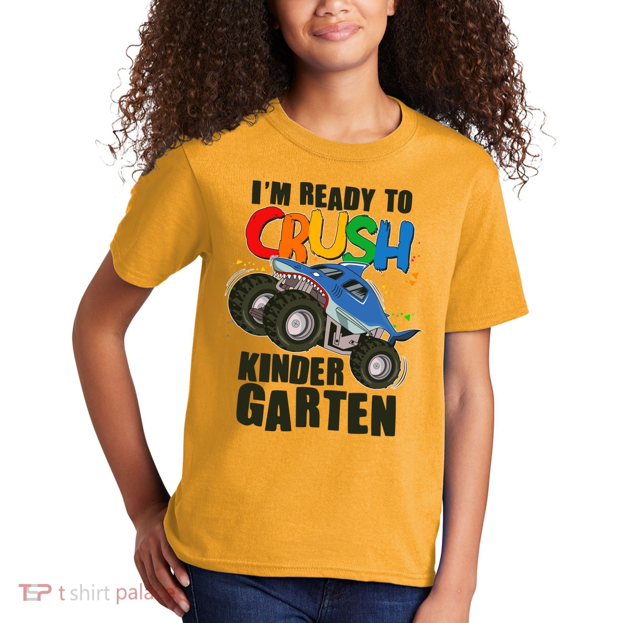Funny I'm Ready To Crush Kindergarten Shark Monster Truck Kids T-Shirt