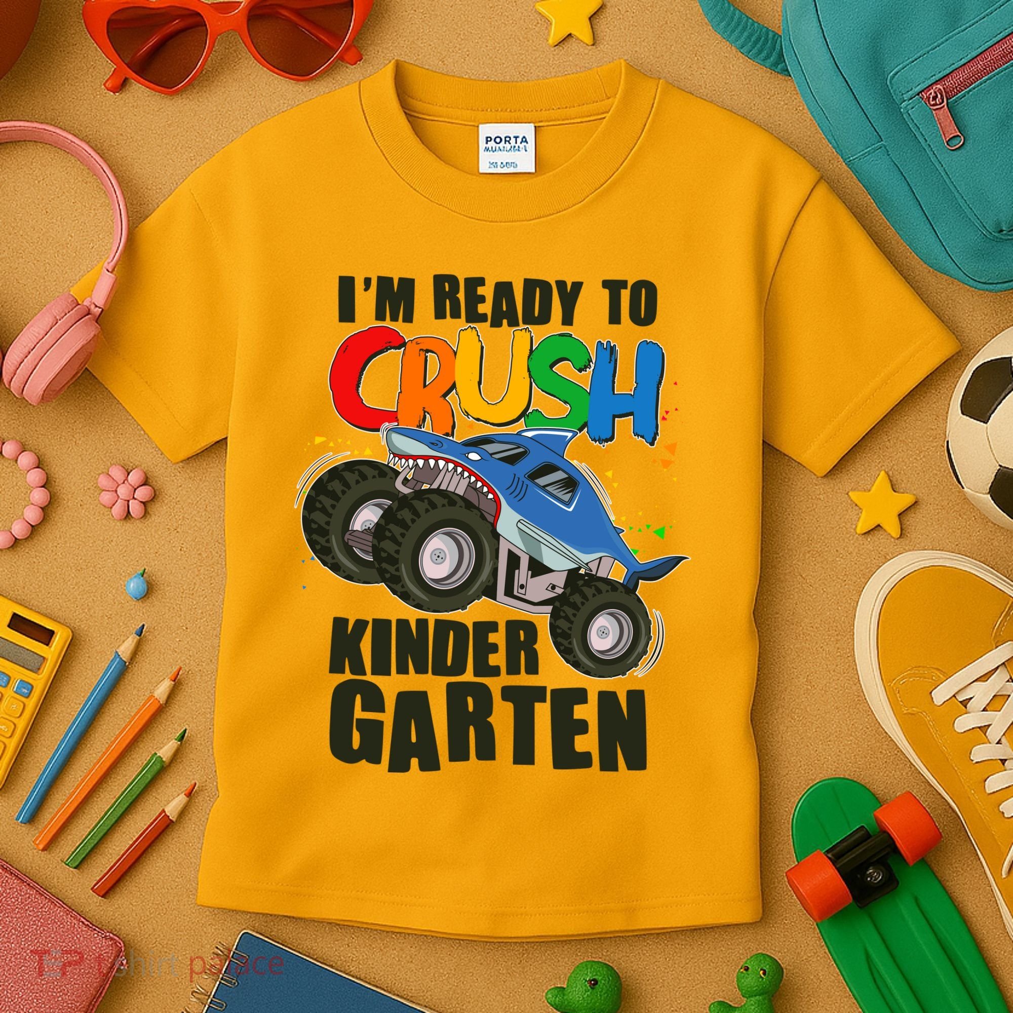 Funny I'm Ready To Crush Kindergarten Shark Monster Truck Kids T-Shirt