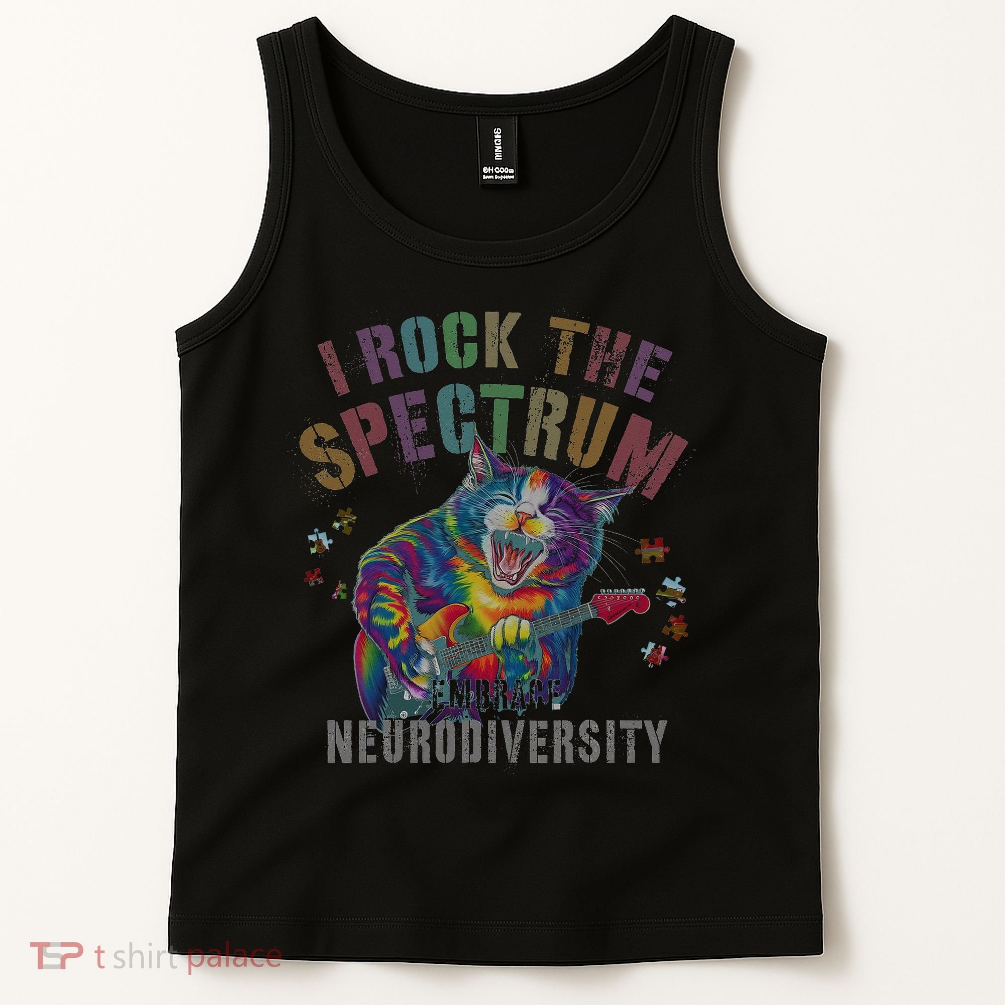 Funny I ROCK THE SPECTRUM Autism Awareness Dad Support Tank Top