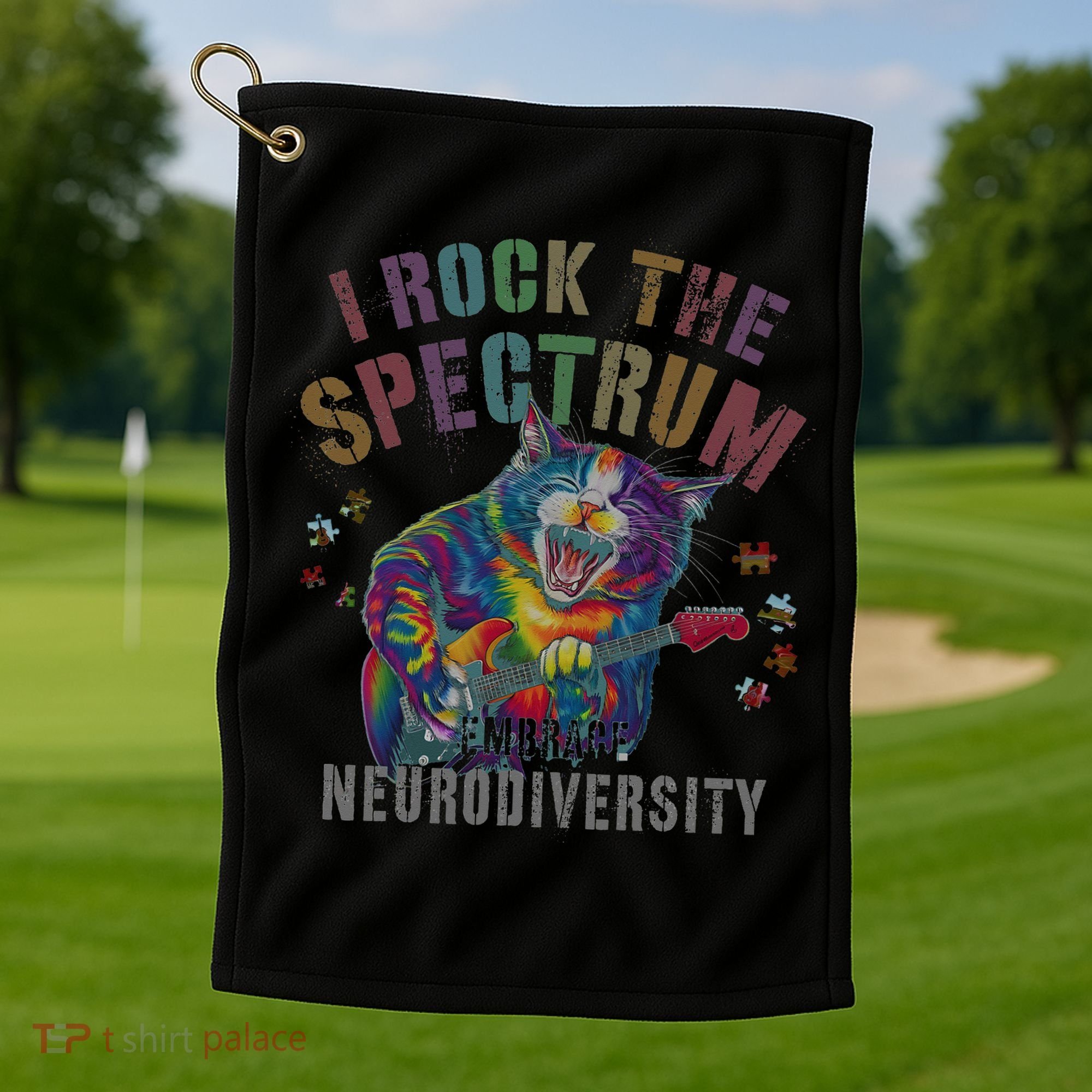 Funny I ROCK THE SPECTRUM Autism Awareness Dad Support Golf Towel
