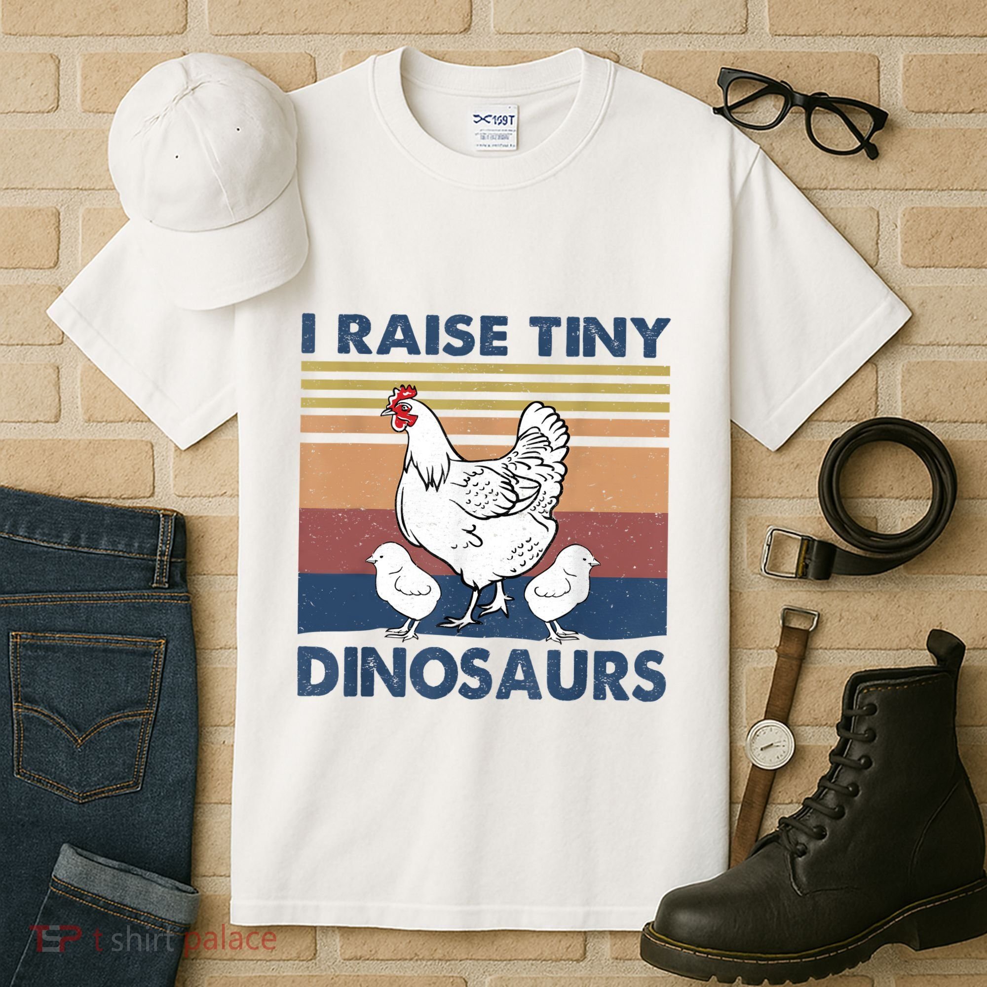 Funny I Raise Tiny Dinosaurs Chicken Joke Farmer Men Women Tall T-Shirt