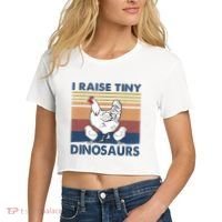 Funny I Raise Tiny Dinosaurs Chicken Joke Farmer Men Women Women's Crop Top Tee thumb 2