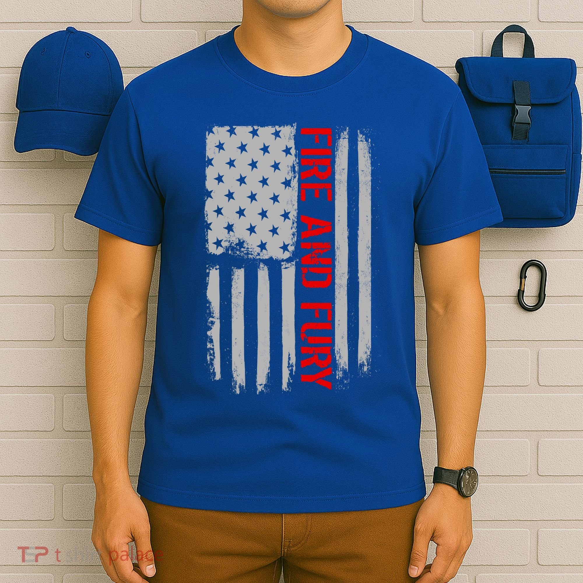Fire and Fury Trump Military Power USA Flag T-Shirt