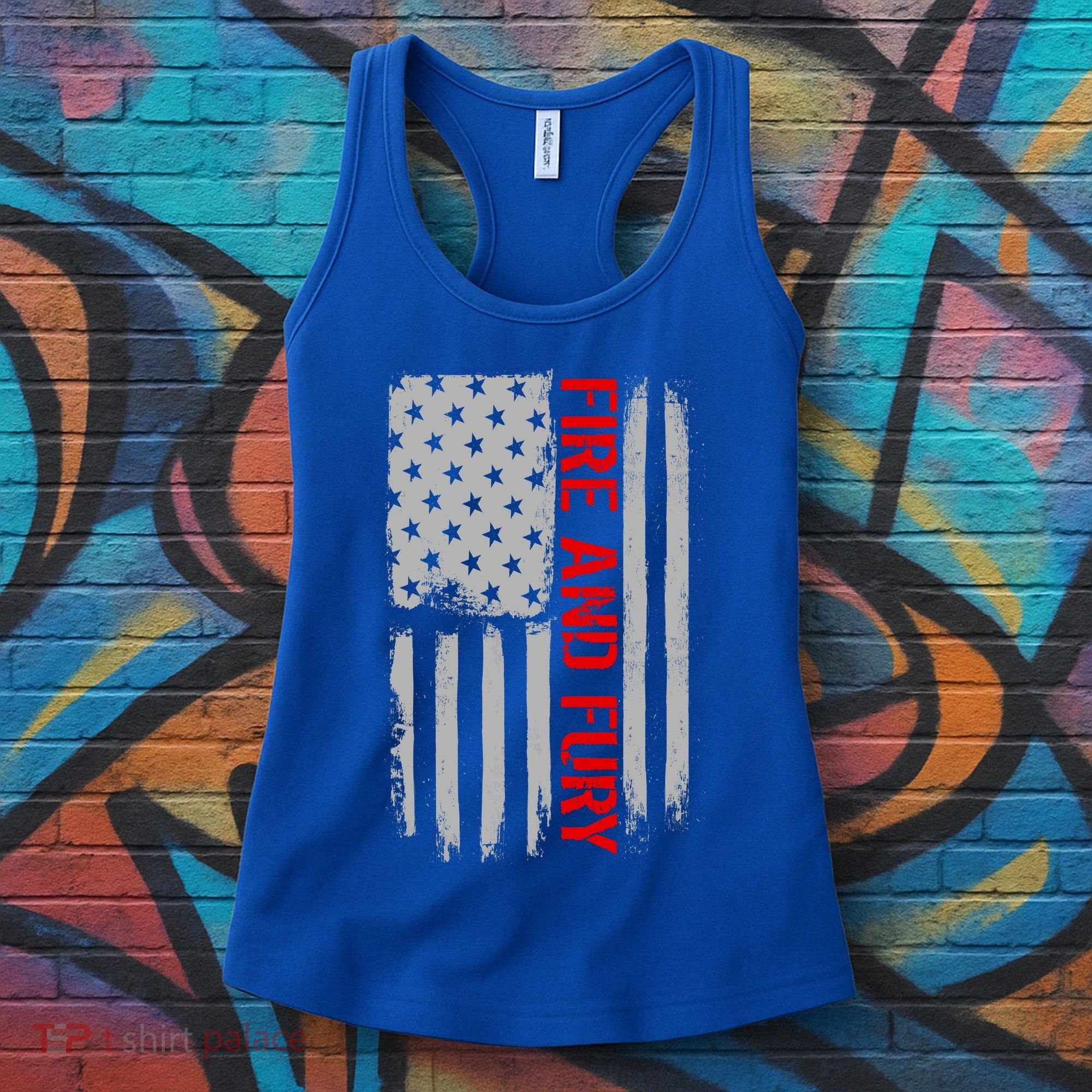 Fire and Fury Trump Military Power USA Flag Women's Tank Top