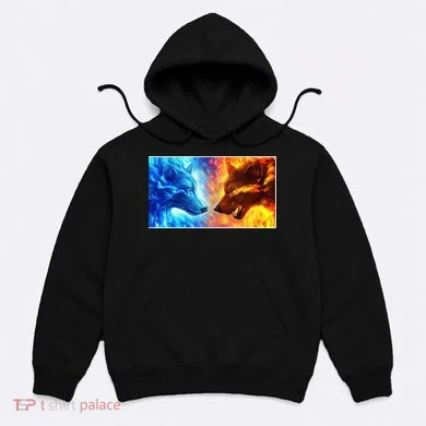 Fire And Ice Wolf Cool Graphic Hoodie
