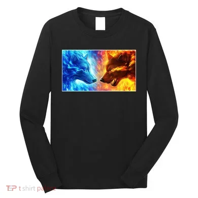 Fire And Ice Wolf Cool Graphic Long Sleeve Shirt
