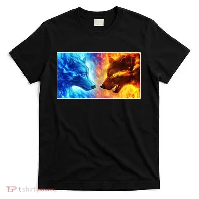 Fire And Ice Wolf Cool Graphic T-Shirt
