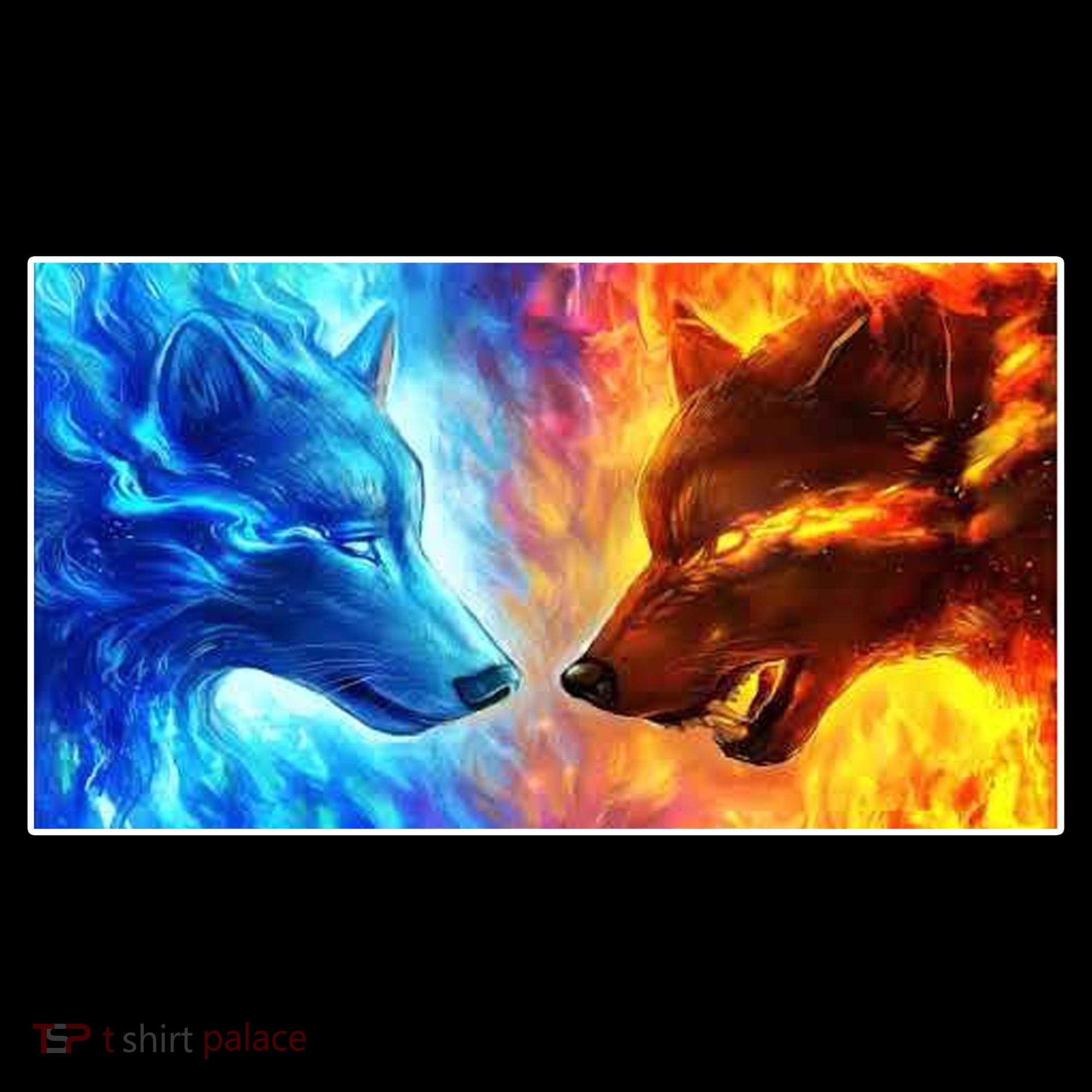 Fire And Ice Wolf Cool Graphic Button