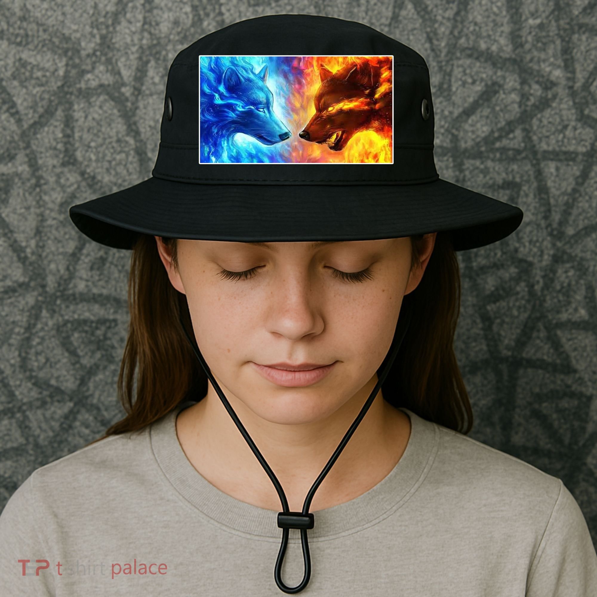 Fire And Ice Wolf Cool Graphic Bucket Hat