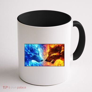 Fire And Ice Wolf Cool Graphic Coffee Mug back