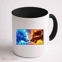 Fire And Ice Wolf Cool Graphic Coffee Mug thumb 1