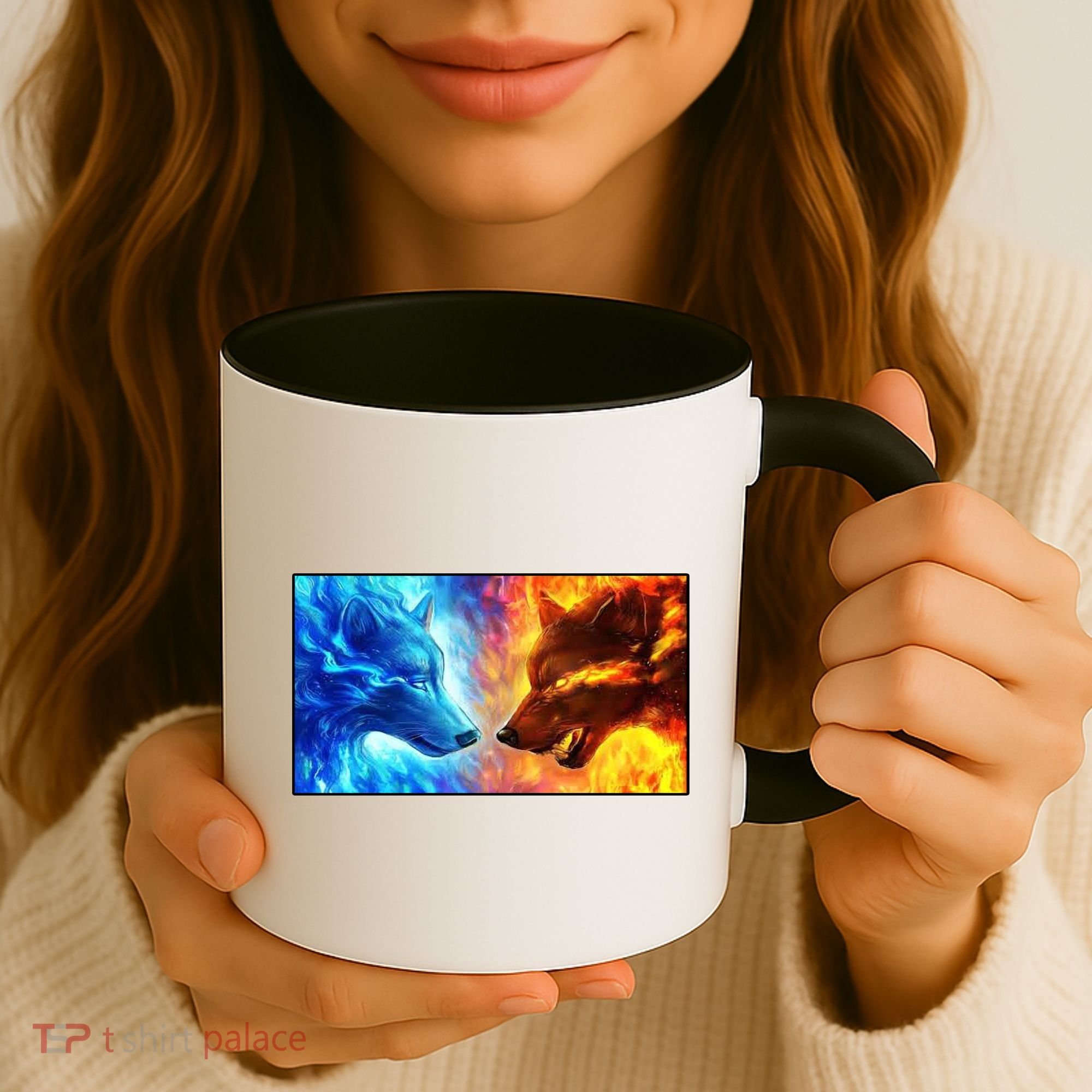 Fire And Ice Wolf Cool Graphic Coffee Mug