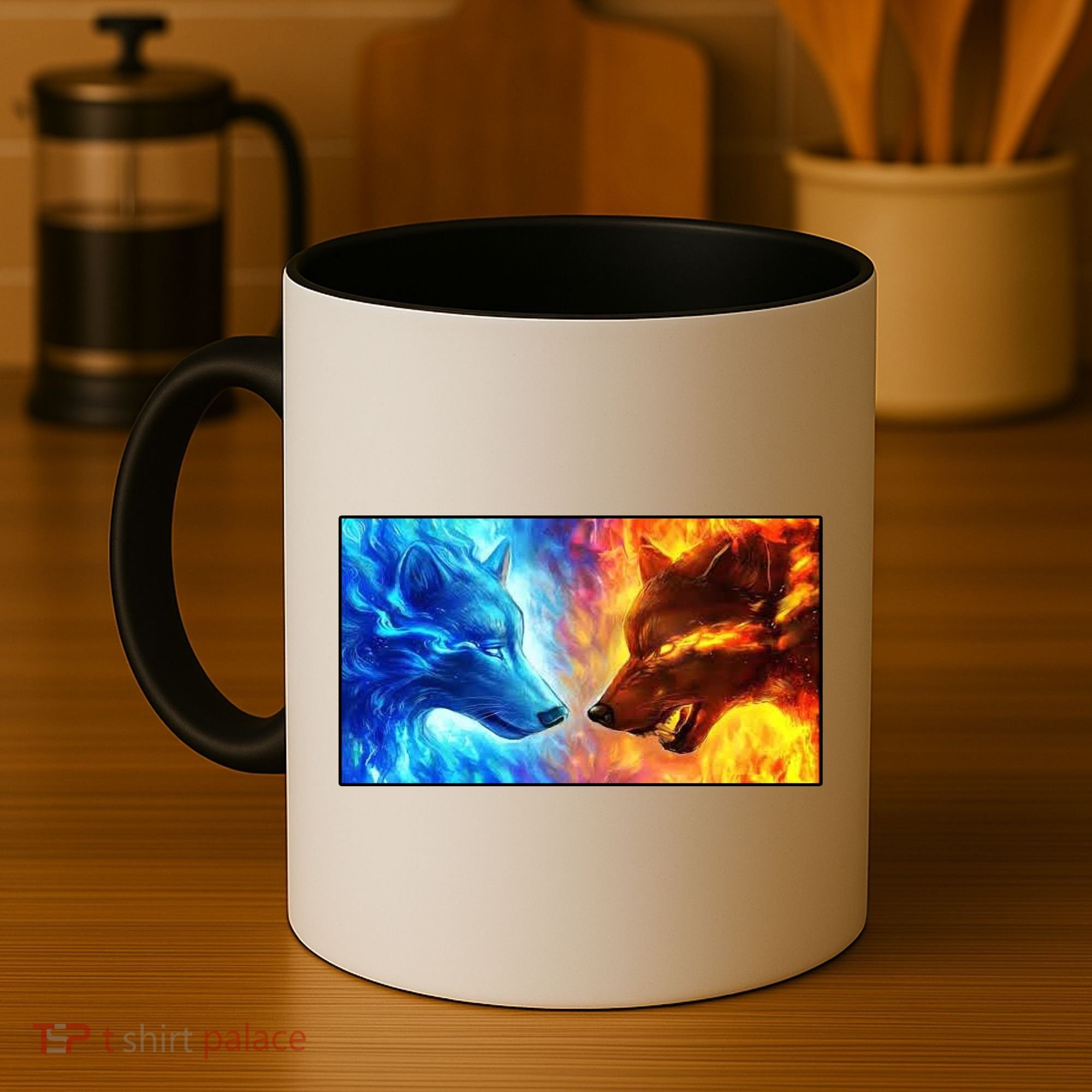 Fire And Ice Wolf Cool Graphic Coffee Mug