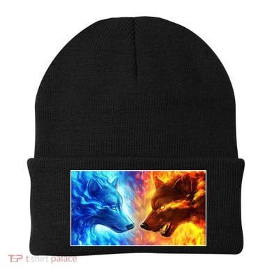 Fire And Ice Wolf Cool Graphic Beanie